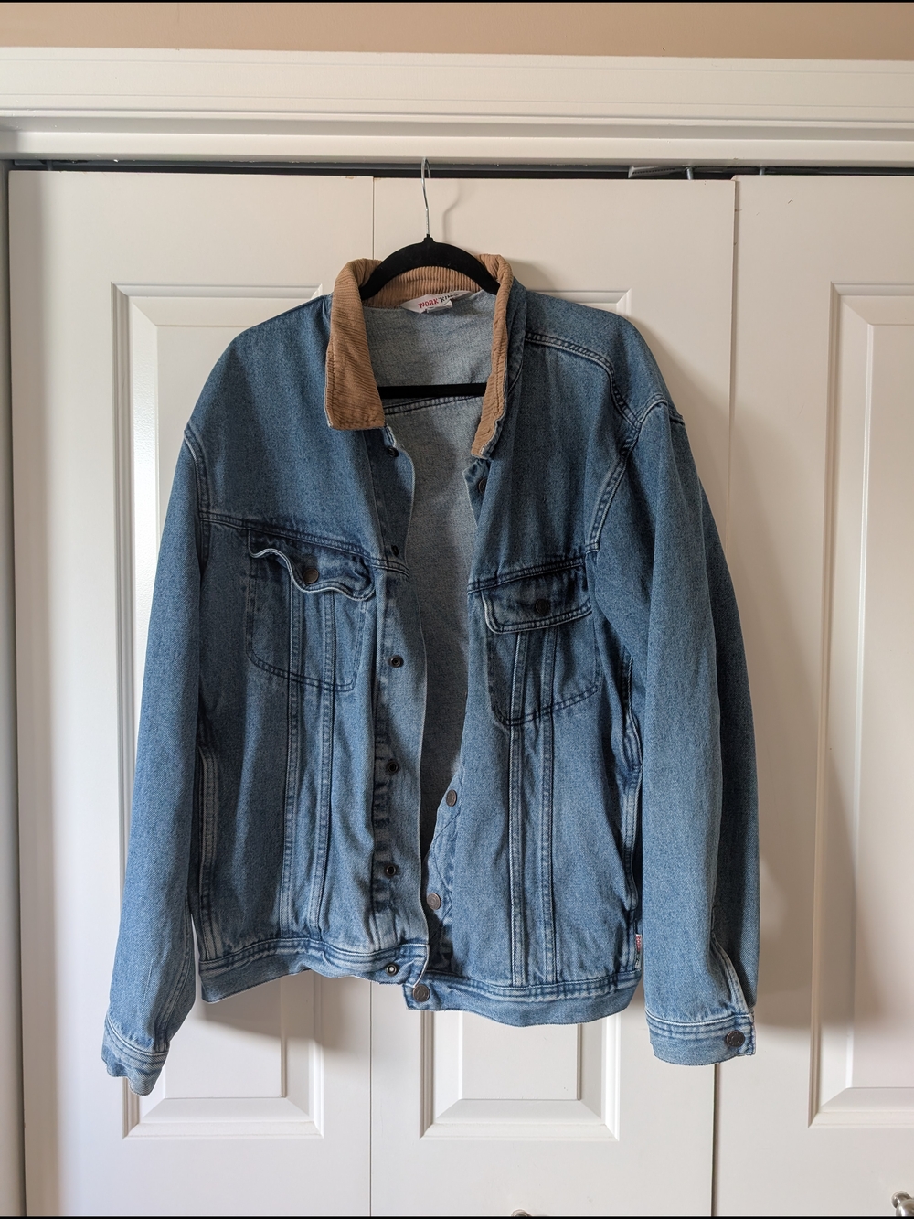 Blue Denim Jacket with Tan Corduroy Collar